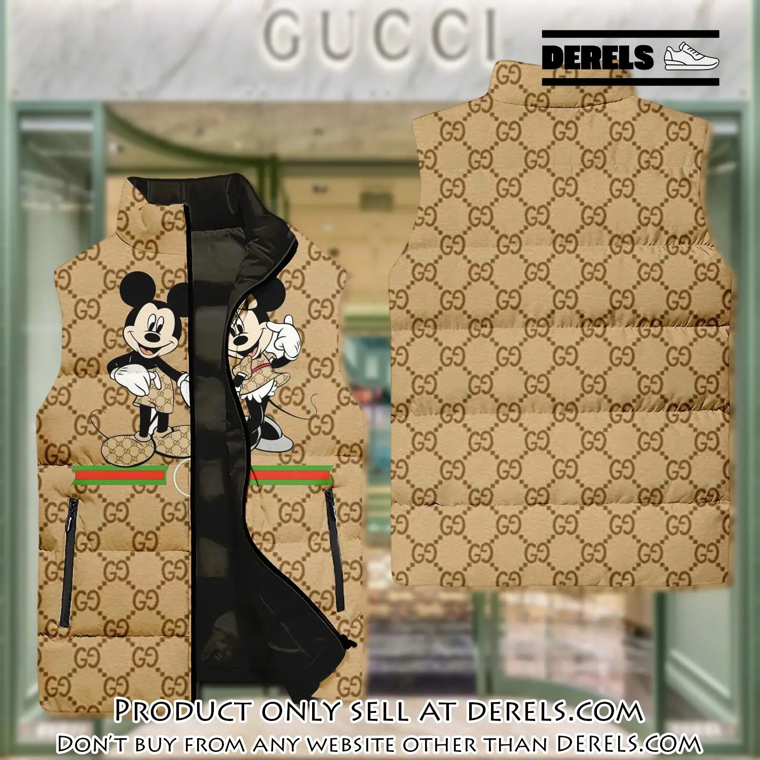 Gucci mickey mouse yellow luxury brand 3d sleeveless down jacket dr3048488